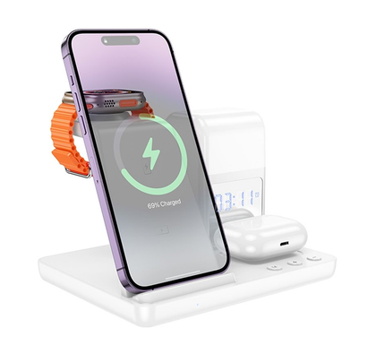 Hoco Wireless Charging Desktop stand with lamp. For phone, watch, earbuds. 15W. White. CQ9.