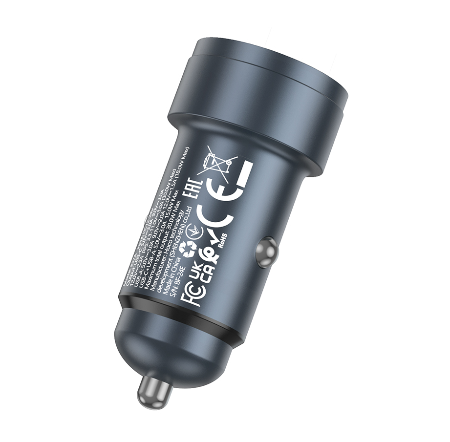 Hoco Z57A Glorious 30W PD/QC3.0 Metal Car Charger – Gold, Dual USB & Type-C Fast Charge