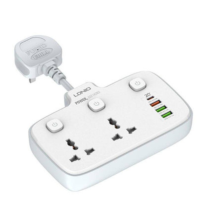 Ldnio SC2413 short Extension Cord IE UK Worldwide Plug 3 USB 1 USB-C ports PD QC3 Power Strip Wire Power Socket Laptop android ipad iphone Fast Charge.