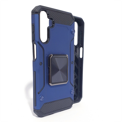 Samsung A15 4G/5G phone case blue. Square ring kickstand. Armor Anti-Drop Shockproof, Rugged, Protective.