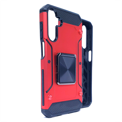 Samsung A55 4G/5G phone case red. Square ring kickstand. Armor Anti-Drop Shockproof, Rugged, Protective.