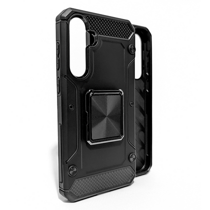 Samsung A15 4G/5G phone case black. Square ring kickstand. Armor Anti-Drop Shockproof, Rugged, Protective.