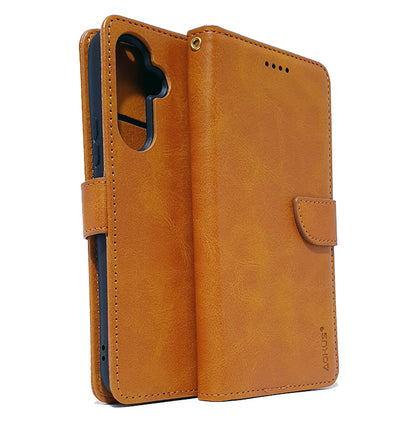 Samsung A25 4G/5G phone case wallet cover flip anti drop anti slip shockproof brown.