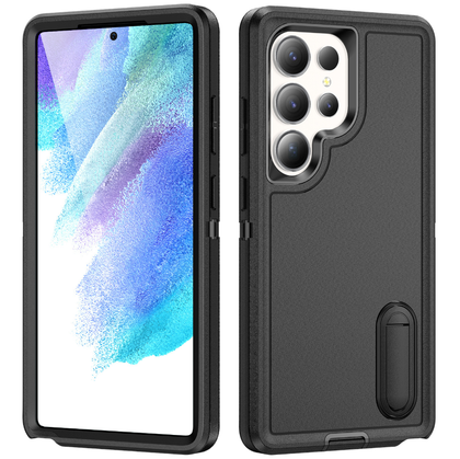 Samsung Galaxy S26 Ultra Triple Builder Case with Stand Black Rugged Shockproof Cover.