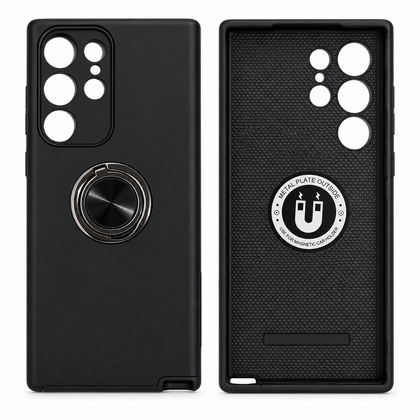 Samsung S23 Ultra Phone Case with Ring Holder & Kickstand. Magnetic Shockproof Anti-Drop Cover. Black