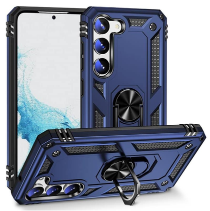 Samsung S23 blue armor phone case with ring - Anti-drop, shockproof and rugged protective design.