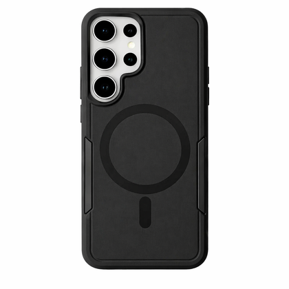 Samsung S26 Ultra Symmetry Hard Phone Case. Black armor, Anti drop, shockproof, rugged and protective.