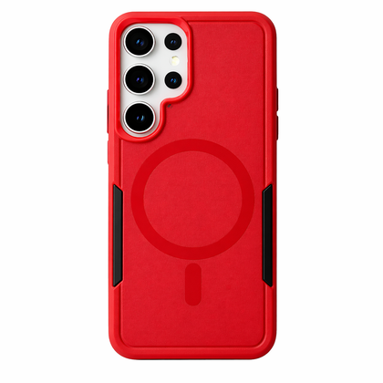 Samsung S26 Ultra Symmetry Hard Phone Case. Red armor, Anti drop, shockproof, rugged and protective.