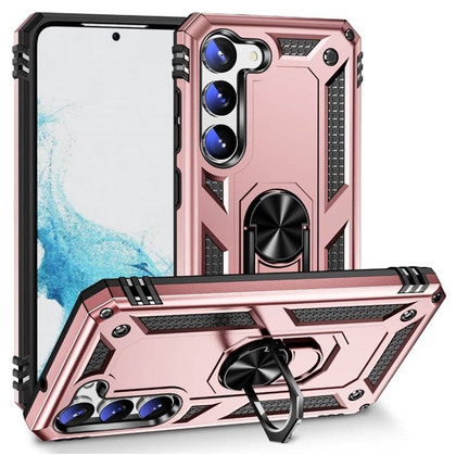Samsung S23 rose gold armor phone case with ring - Anti-drop, shockproof and rugged protective design.