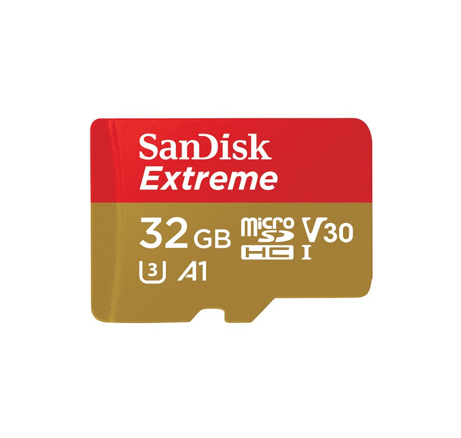 SanDisk Extreme, Flash memory card (microSDHC to SD adapter included), 32 GB, A1, Video Class V30, UHS,I U3, Class10, microSDHC UHS,I