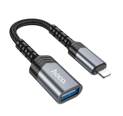 UA24 iPhone 5-14 to USB-A (USB2) OTG adapter zinc alloy shell support charging and data transfer.