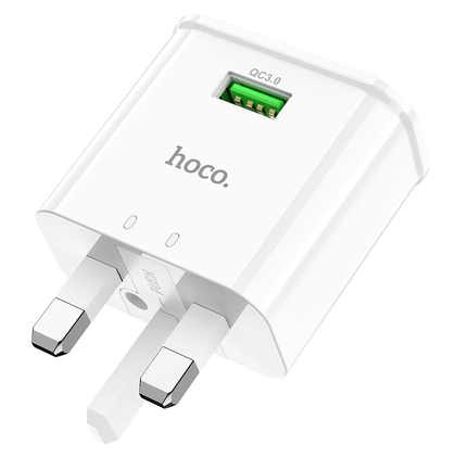 USB Charging plug for Android and iPhone with USB-A port. QC3 Fast Charger. 12v 1.5a 18W Hoco C92B.