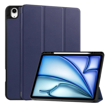 iPad Air 2024/2025 Case Blue. 3 Fold Smart Leather TPU Cover with Auto Sleep/Wake & Stand.