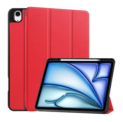 iPad Air 2024/2025 Case Red. 3 Fold Smart Leather TPU Cover with Auto Sleep/Wake & Stand.