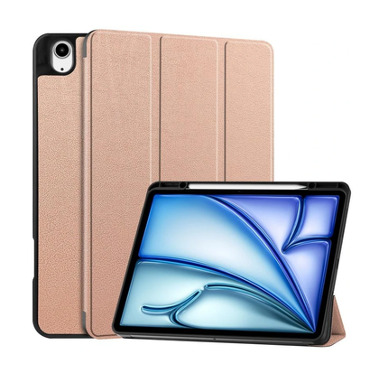 iPad Air 2024/2025 Case Rose Gold Pink. 3 Fold Smart Leather TPU Cover with Auto Sleep/Wake & Stand.
