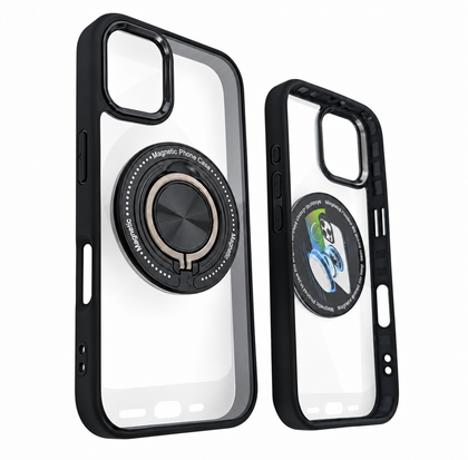 iPhone 11 Clear Magnetic Phone Case With Integrated Magnetic Ring And Black Protective Bumper