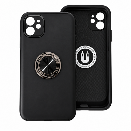 iPhone 11 Phone Case with Ring Holder & Kickstand. Magnetic Shockproof Anti-Drop Cover. Black