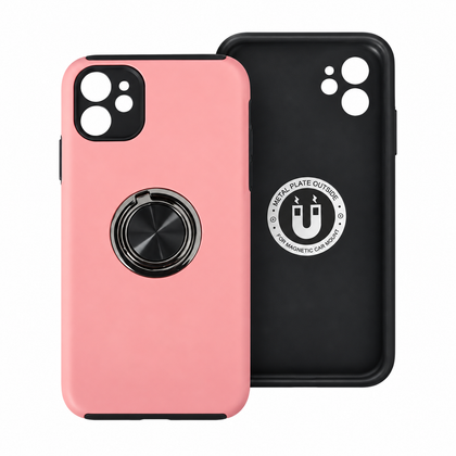 iPhone 11 Phone Case with Ring Holder & Kickstand. Magnetic Shockproof Anti-Drop Cover. Pink