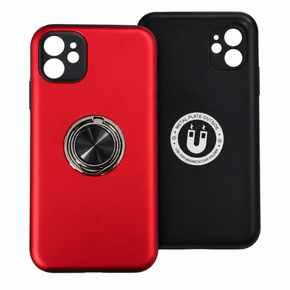 iPhone 11 Phone Case with Ring Holder & Kickstand. Magnetic Shockproof Anti-Drop Cover. Red