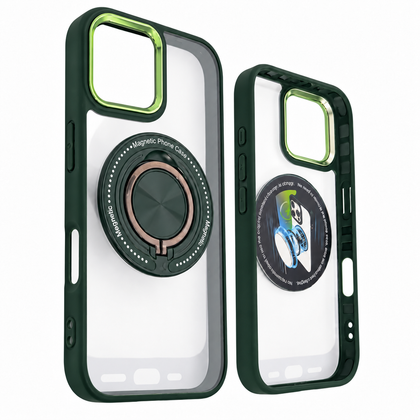 iPhone 12 / 12 Pro Clear Magnetic Phone Case With Integrated Magnetic Ring And Green Protective Bumper