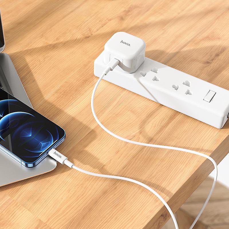 iPhone 12 / 13 / 14 plug with cable for iPhone. Fast Charger, Type-C,  PD Power Delivery Output Plug. 12v 1.5a 20W Hoco C91B