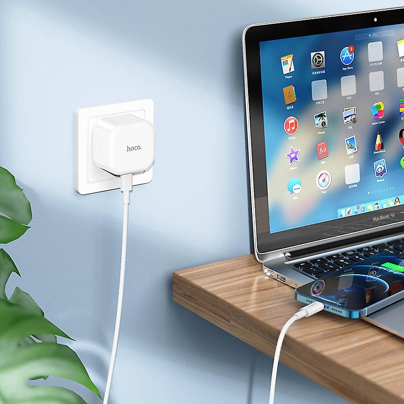 iPhone 12 / 13 / 14 plug with cable for iPhone. Fast Charger, Type-C,  PD Power Delivery Output Plug. 12v 1.5a 20W Hoco C91B