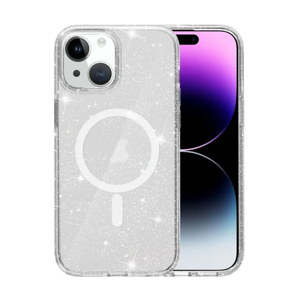 iPhone 13/14 Magnetic Clear Glitter Case MagSafe Compatible Shockproof Anti-Scratch Slim Bumper Cover.