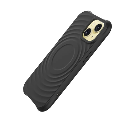iPhone 13 & iPhone 14 Case. Magsafe Silicone Ripple Case. Protective Cover Black liquid silicone.