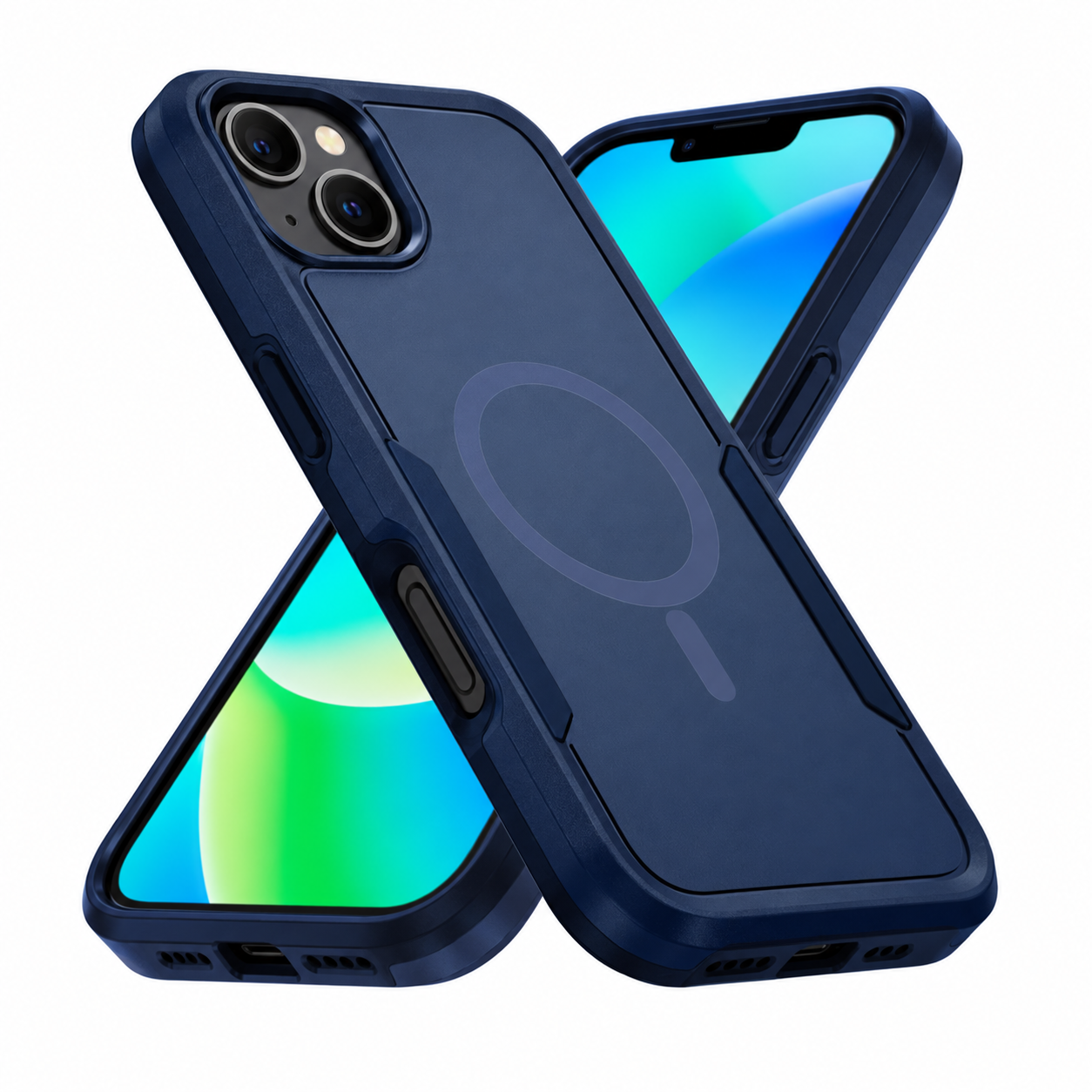 iPhone 13 & iPhone 14 Case. Symmetry. Blue. Magnetic, Magsafe, Armor, Anti-Drop, Shockproof, Rugged, Protective.