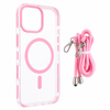 iPhone 13 and iPhone 14 MagSafe Clear Case with Lanyard. Hard Back Soft Protective Edges Shockproof Cover. Pink
