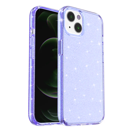 iPhone 13 and iPhone 14 Clear Purple Glitter Case Compatible Shockproof Anti-Scratch Slim Bumper Cover.