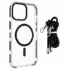 iPhone 15 MagSafe Clear Case with Lanyard. Hard Back Soft Protective Edges Shockproof Cover. Black