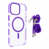 iPhone 15 MagSafe Clear Case with Lanyard. Hard Back Soft Protective Edges Shockproof Cover. Purple
