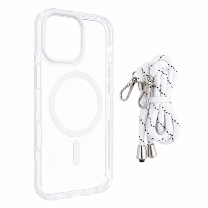 iPhone 15 MagSafe Clear Case with Lanyard. Hard Back Soft Protective Edges Shockproof Cover. White