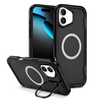 iPhone 16 Black MagSafe Case Silicone Sides Hard Back with Ring Stand Camera Protection Shockproof Slim Cover.