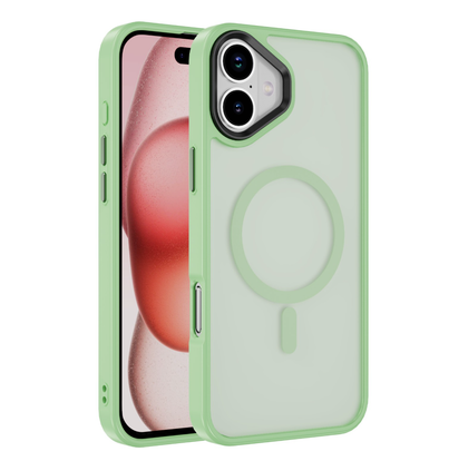 iPhone 16 Case. Magsafe, Magnetic Shockproof Rugged Hard Cover, green Skin Feel.