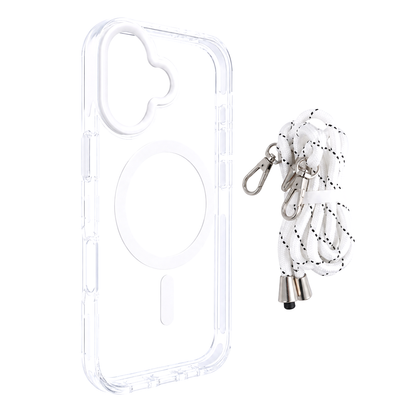 iPhone 16 MagSafe Clear Case with Lanyard. Hard Back Soft Protective Edges Shockproof Cover. White
