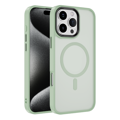 iPhone 16 Pro Max phone case Magsafe, Magnetic Shockproof Rugged Hard Cover, Green Skin Feel.