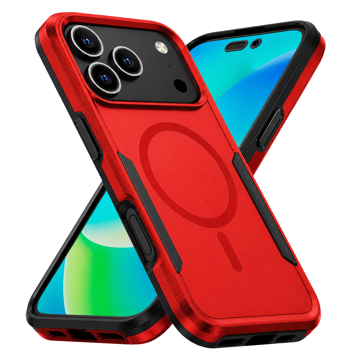iPhone 17 Pro phone case. Symmetry. Red. Magnetic, Magsafe, Armor, Anti-Drop, Shockproof, Rugged, Protective.