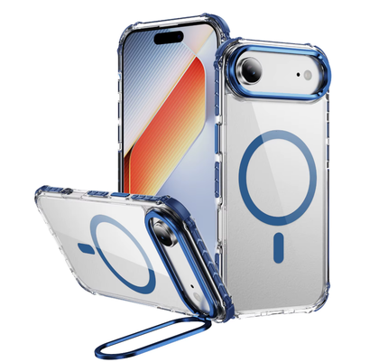 iPhone Air Clear MagSafe Case with Camera Protection & Kickstand. Anti drop, Shockproof. Blue
