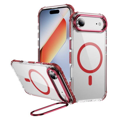 iPhone Air Clear MagSafe Case with Camera Protection & Kickstand. Anti drop, Shockproof. Red
