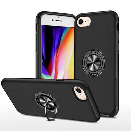 iPhone SE (2022 / 2020) / iPhone 7 / 8 Dual Layer Ring Case Black Shockproof Cover Magnetic Stand.