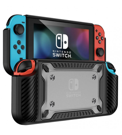 Nintendo Switch 2 Protective Shockproof Case Cover Black with kick stand 5 game cartridge magnetic holder.
