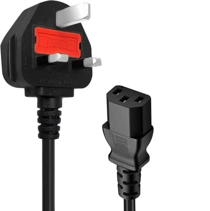 PC power cable Ireland UK Power Lead For computer / kettle / printer Black three pin 1.8m mains.