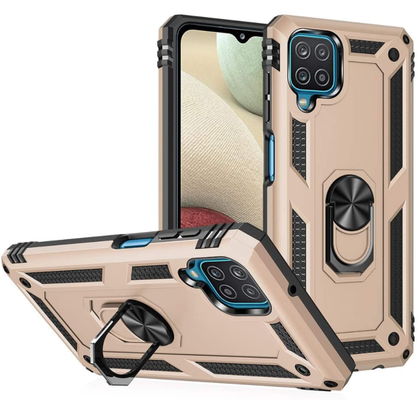 Samsung A12 phone case gold ring armor anti drop shockproof rugged protective.