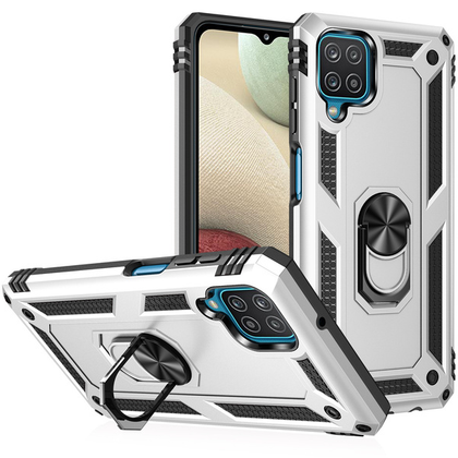 Samsung A12 phone case silver ring armor anti drop shockproof rugged protective.