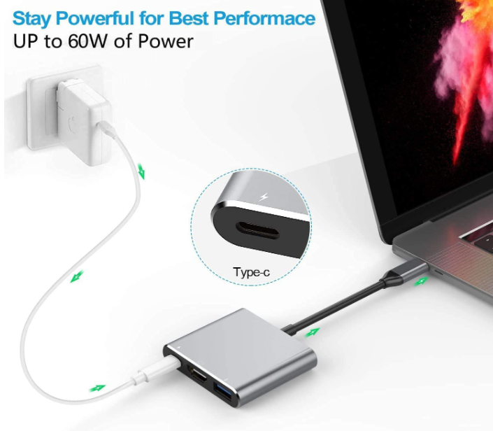 USB C to HDMI Multiport Adapter to USB (3 amp PD power InPut), HDMI 4K and USB-C for Android, iPhone 15, iPad 2020-2023, laptops and Macbooks HB14
