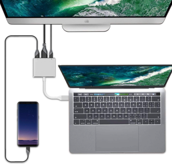 USB C to HDMI Multiport Adapter to USB (3 amp PD power InPut), HDMI 4K and USB-C for Android, iPhone 15, iPad 2020-2023, laptops and Macbooks HB14