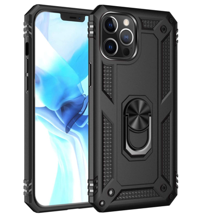 iPhone 12 /12 pro phone case black ring armor anti drop shockproof rugged protective.