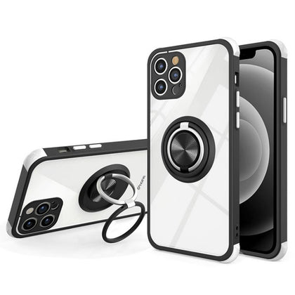 iPhone 12 Pro phone clear case dual ring Soft Flexible Rubber Protective shockproof Cover black.